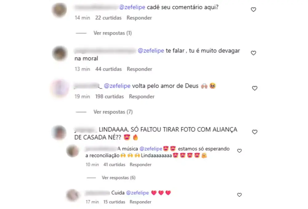 Comentários de usuários em publicação de Virginia nas redes sociais
